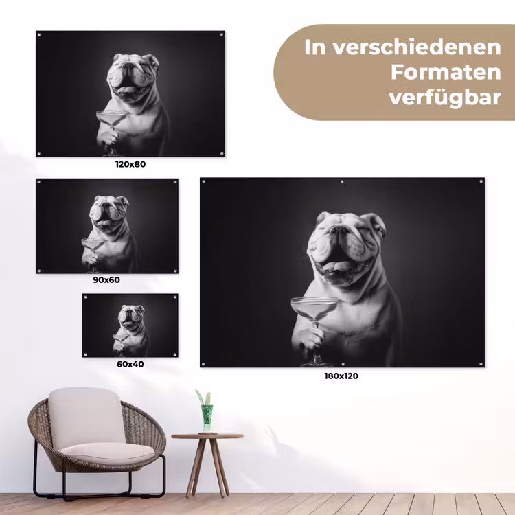 Buldog - Hond - Glas tuinposter los doek klein -Xsfeer9_DE