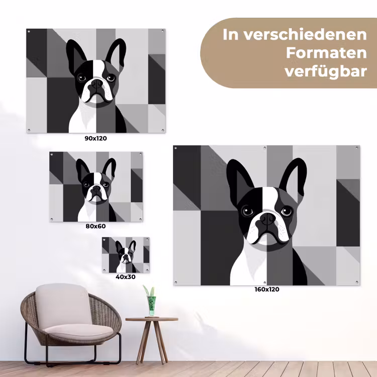 Buldog - Zwart - Abstract - Vlakken tuinposter los doek klein -Xsfeer9_DE