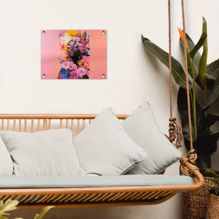 Kleurrijk - Bloemen - Vrouw - Zon tuinposter los doek klein -sfeer7