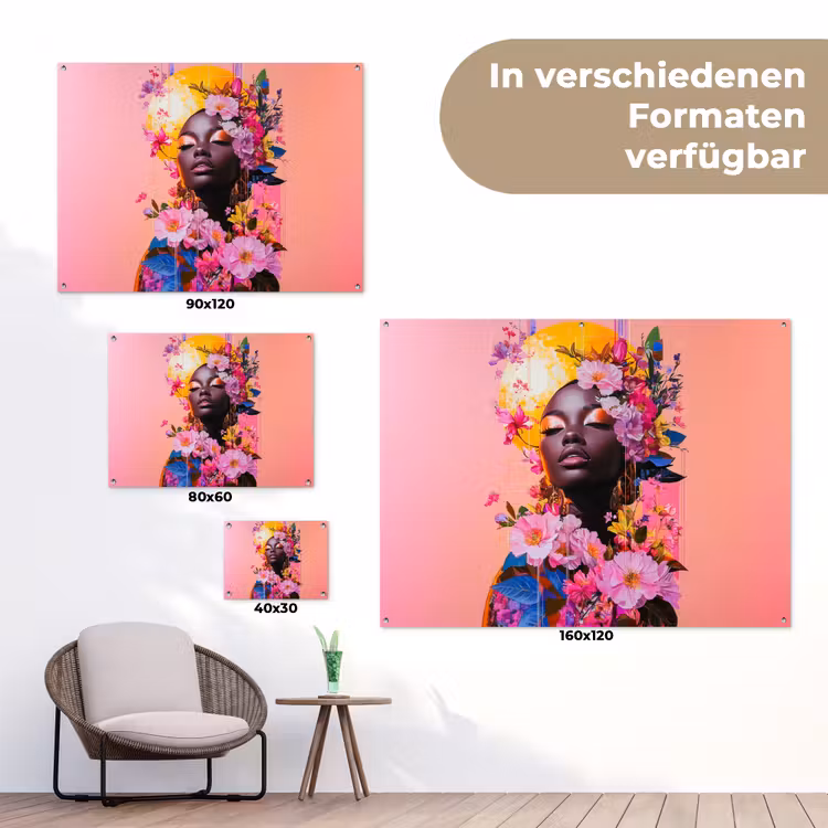 Kleurrijk - Bloemen - Vrouw - Zon tuinposter los doek klein -Xsfeer9_DE