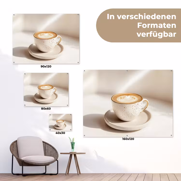 Cappuccino - Schuim - Schotel - Beige tuinposter los doek klein -Xsfeer9_DE