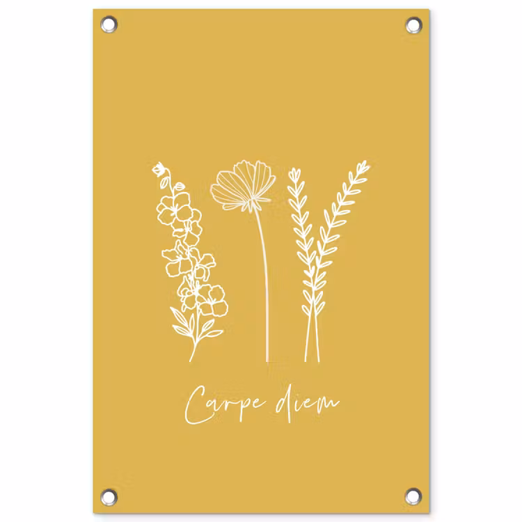 Carpe Diem met Bloemen tuinposter los doek klein -3d
