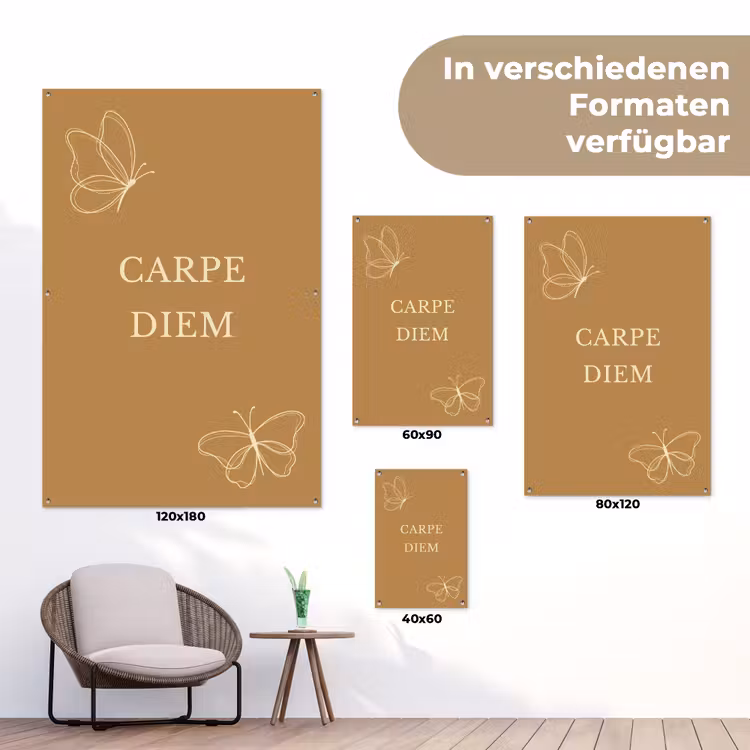 Carpe Diem met Vlinder tuinposter los doek klein -Xsfeer9_DE