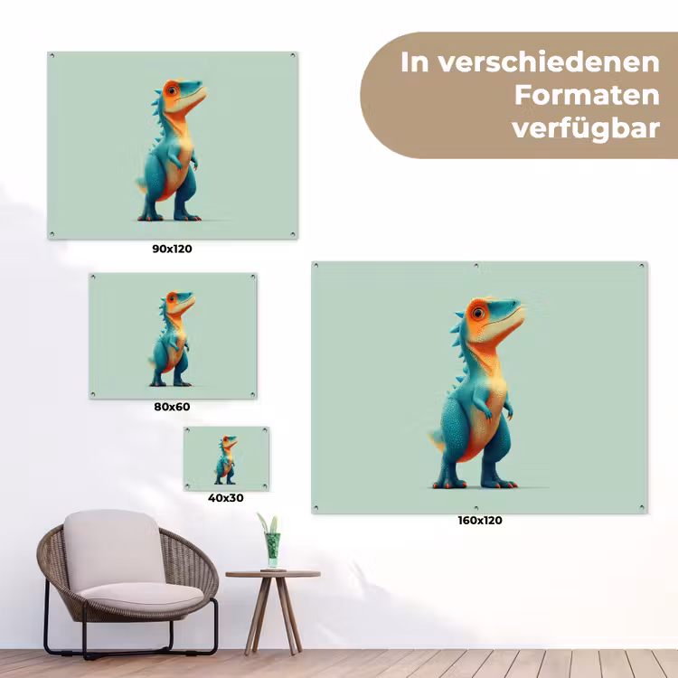 Cartoon - Dino - Oranje - Stekels tuinposter los doek klein -Xsfeer9_DE