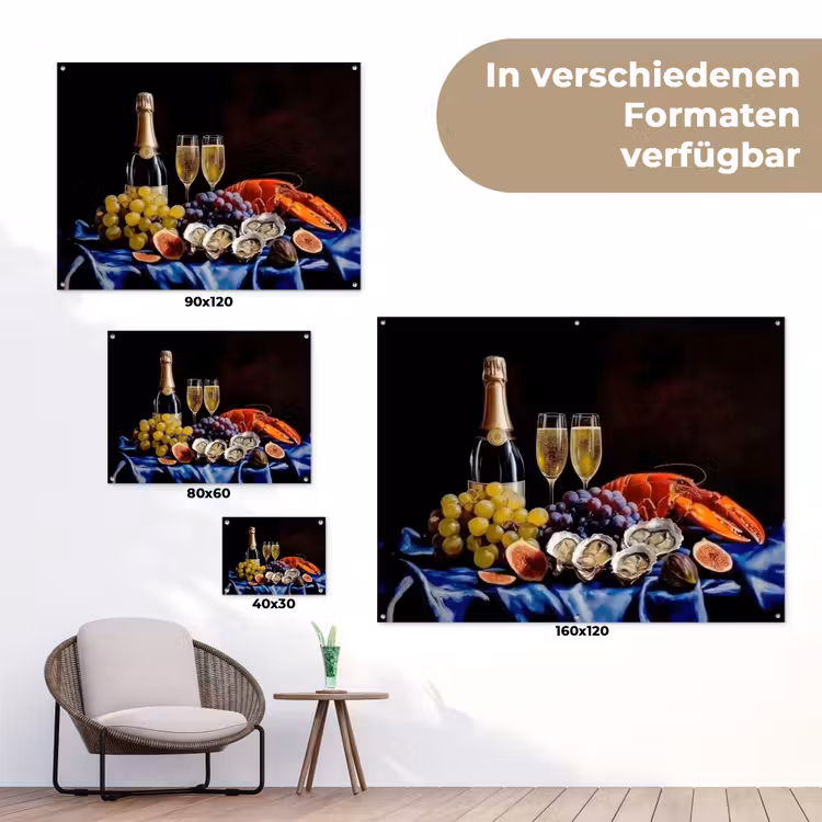 Champagne - Luxe - Oesters tuinposter los doek klein -Xsfeer9_DE