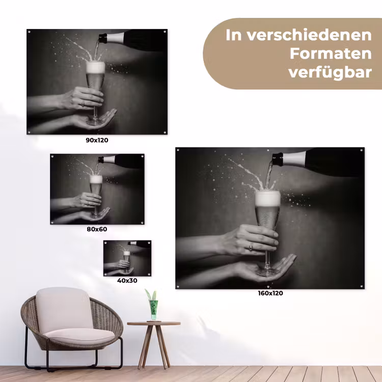 Champagnefles - Glas - Minimalistisch - Spetters tuinposter los doek klein -Xsfeer9_DE