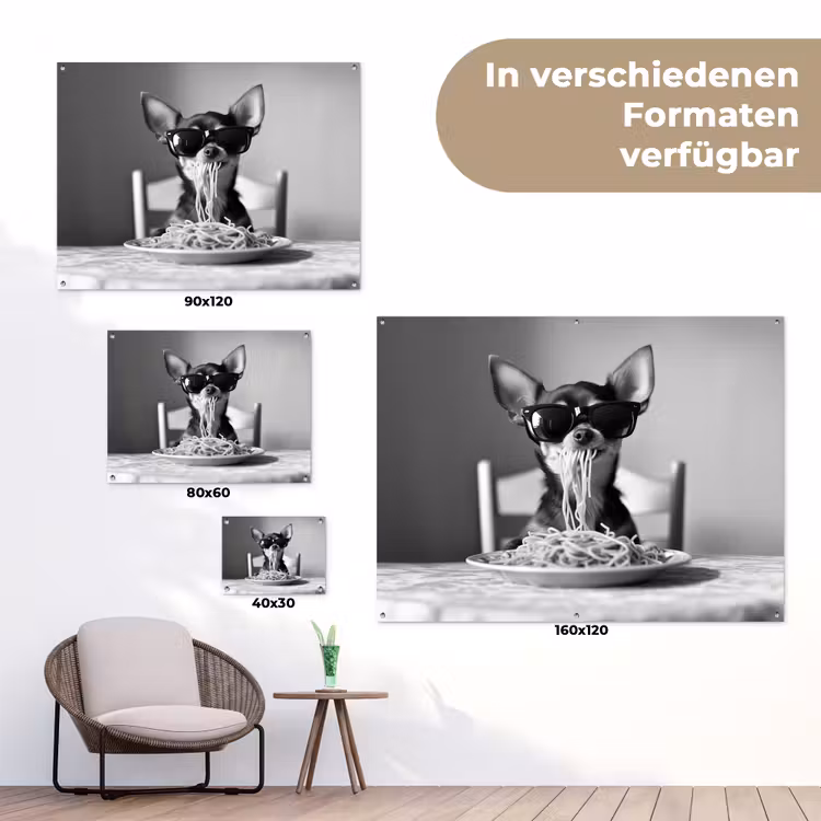 Chihuahua - Hond - Zonnebril - Humoristisch - Zwart - Wit - Spaghetti tuinposter los doek klein -Xsfeer9_DE