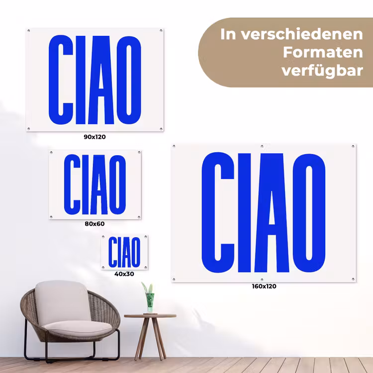 Ciao - Hoofdletters - Blauw - Minimalistisch tuinposter los doek klein -Xsfeer9_DE
