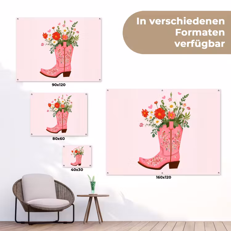Cowboylaarzen - Roze - Boeket - Bloemen tuinposter los doek klein -Xsfeer9_DE