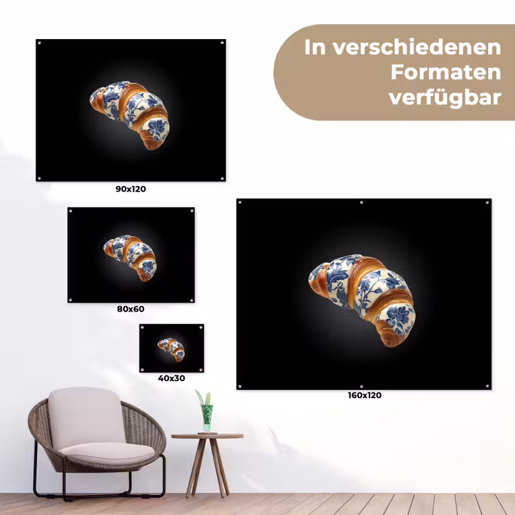 Croissant - Bloemenpatroon - Delftsblauw tuinposter los doek klein -Xsfeer9_DE