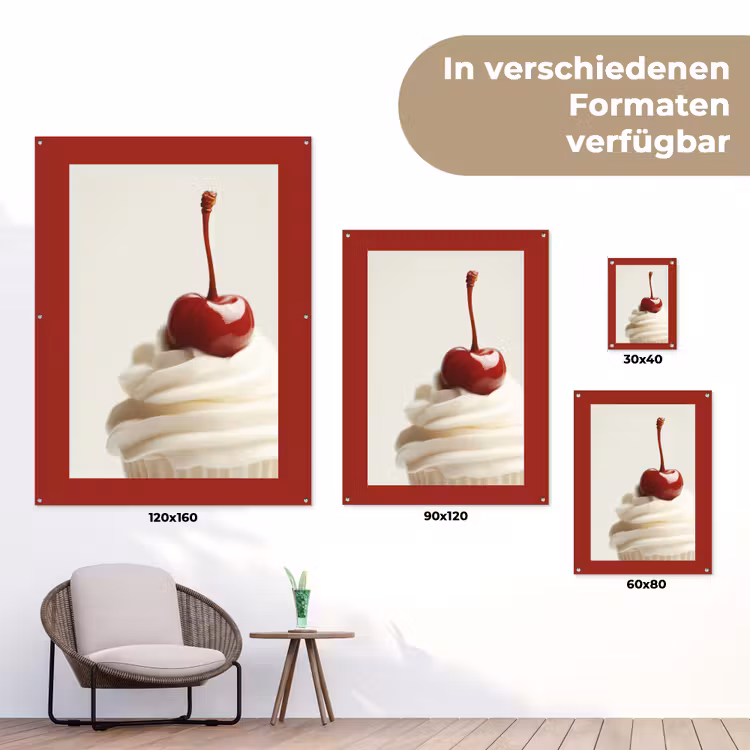 Cupcake - Kers - Rood tuinposter los doek klein -Xsfeer9_DE