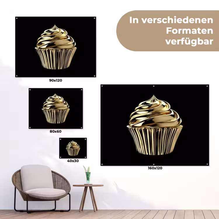 Cupcake - Eten - Goud - Zwart tuinposter los doek klein -Xsfeer9_DE