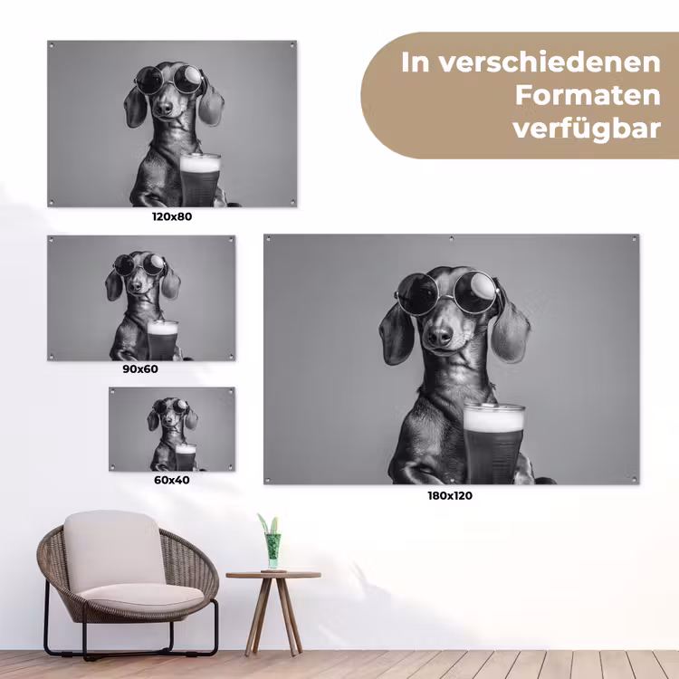 Teckel - Bier - Glas - Bril tuinposter los doek klein -Xsfeer9_DE