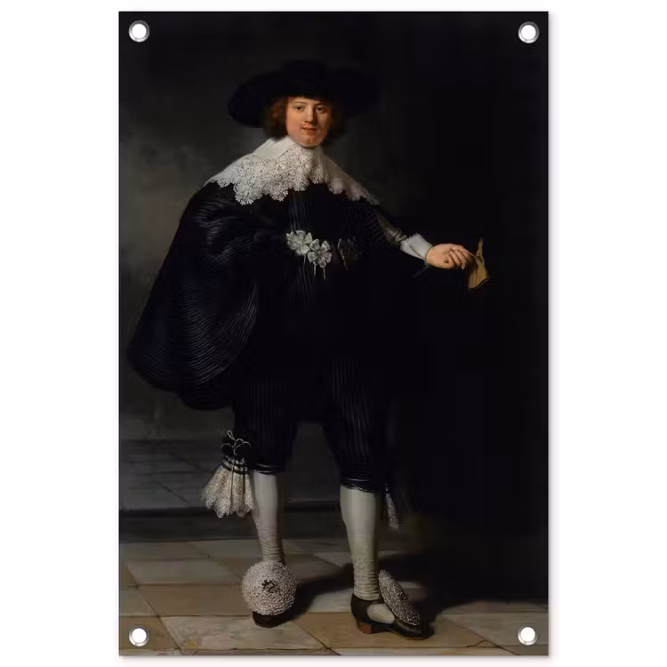 Het huwelijksportret van Marten Soolmans - Rembrandt van Rijn tuinposter los doek klein -3d