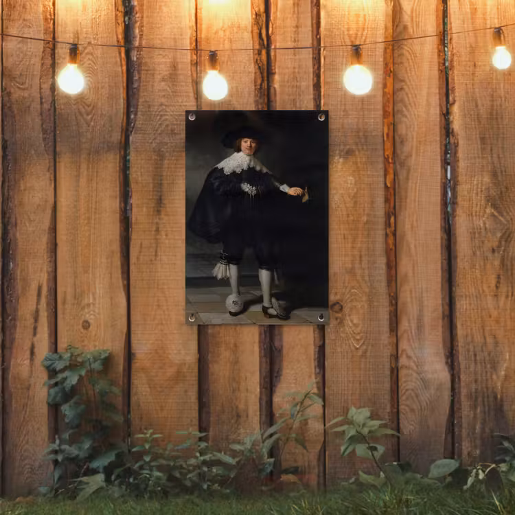 Het huwelijksportret van Marten Soolmans - Rembrandt van Rijn tuinposter los doek klein -sfeer1