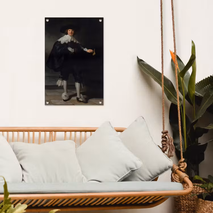 Het huwelijksportret van Marten Soolmans - Rembrandt van Rijn tuinposter los doek klein -sfeer7