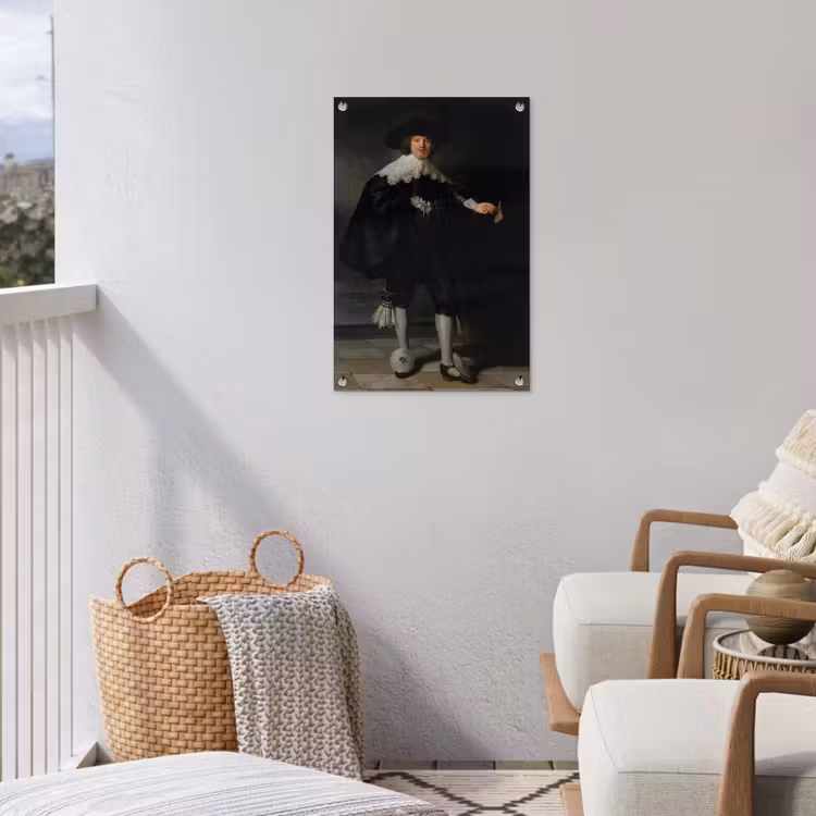 Het huwelijksportret van Marten Soolmans - Rembrandt van Rijn tuinposter los doek klein -sfeer8