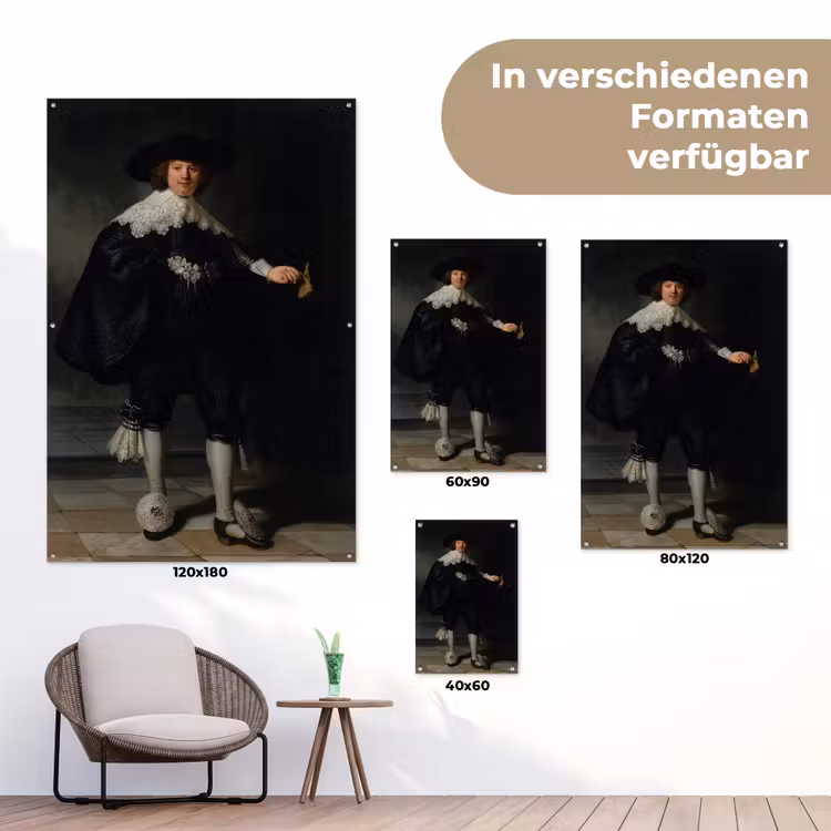 Het huwelijksportret van Marten Soolmans - Rembrandt van Rijn tuinposter los doek klein -Xsfeer9_DE