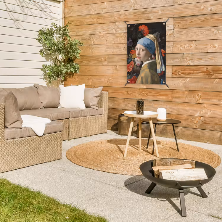 Meisje met de parel - Johannes Vermeer - Bloemen tuinposter los doek klein -sfeer4