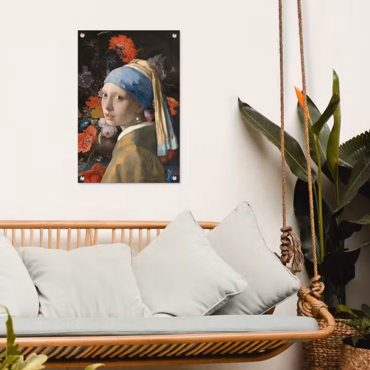 Meisje met de parel - Johannes Vermeer - Bloemen tuinposter los doek klein -sfeer7