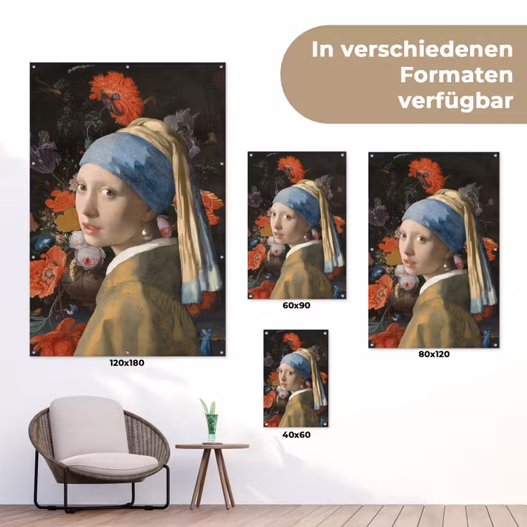 Meisje met de parel - Johannes Vermeer - Bloemen tuinposter los doek klein -Xsfeer9_DE