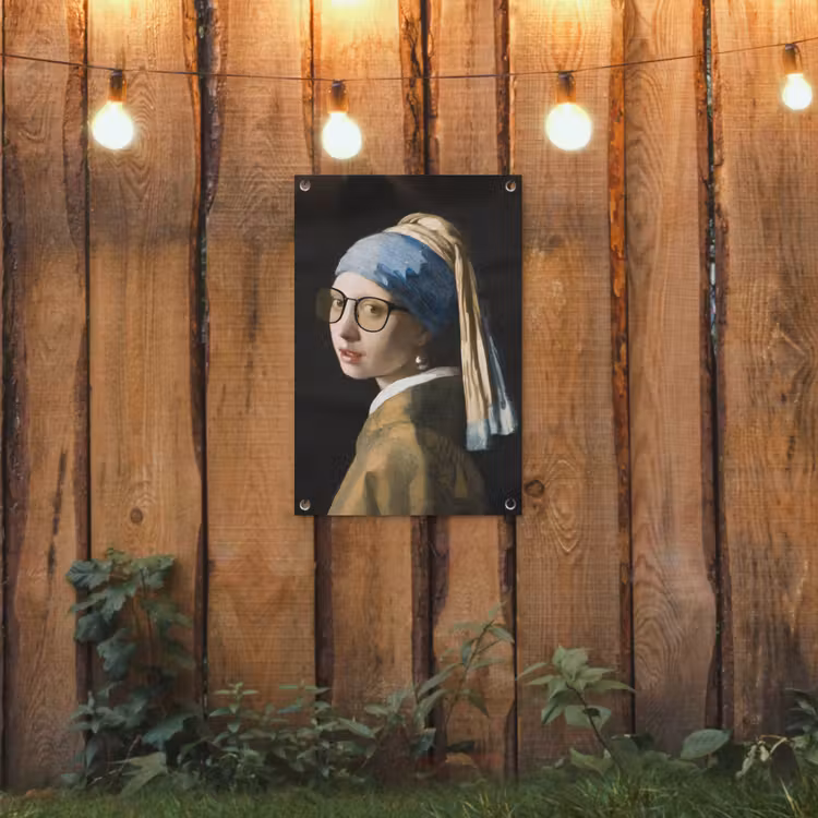 Meisje met de parel - Johannes Vermeer - Bril tuinposter los doek klein -sfeer1
