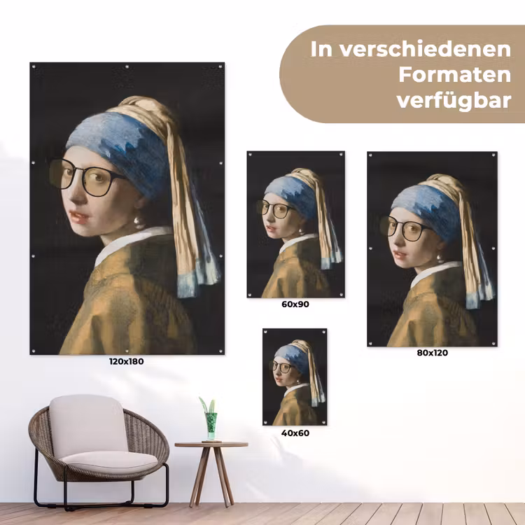 Meisje met de parel - Johannes Vermeer - Bril tuinposter los doek klein -Xsfeer9_DE