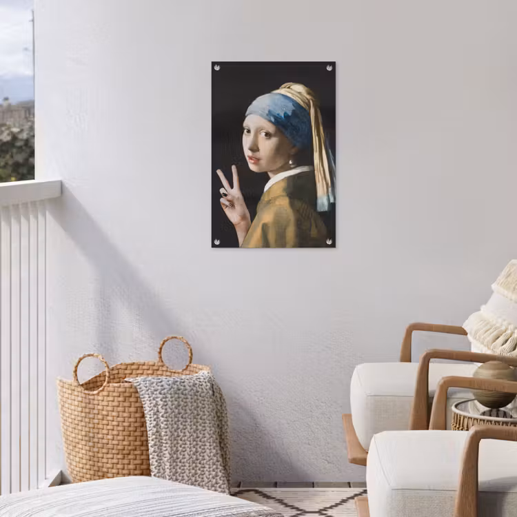Meisje met de parel - Johannes Vermeer - Peace tuinposter los doek klein -sfeer8