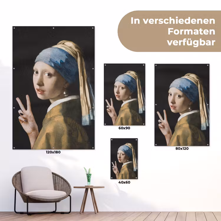 Meisje met de parel - Johannes Vermeer - Peace tuinposter los doek klein -Xsfeer9_DE