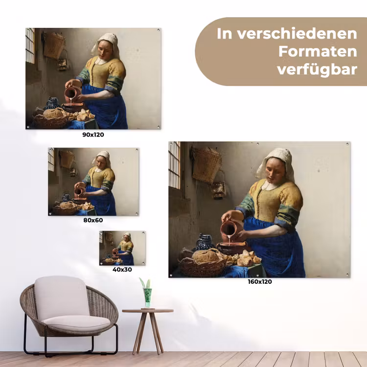Het melkmeisje - Schilderij van Johannes Vermeer tuinposter los doek klein -Xsfeer9_DE