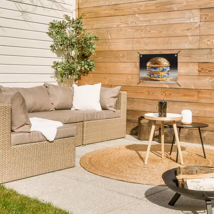 Delftsblauw - Goud - Burger tuinposter los doek klein -sfeer4