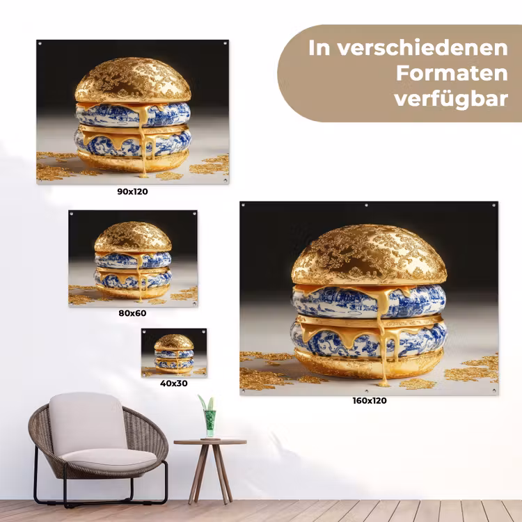 Delftsblauw - Goud - Burger tuinposter los doek klein -Xsfeer9_DE