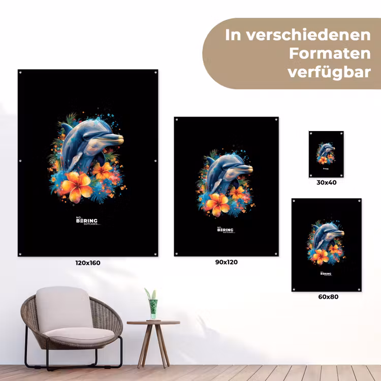 Dolfijn te midden van graffiti bloemen tuinposter los doek klein -Xsfeer9_DE