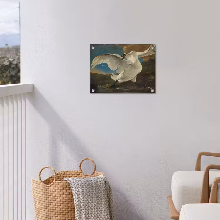 De bedreigde zwaan - Schilderij van Jan Asselijn tuinposter los doek klein -sfeer8