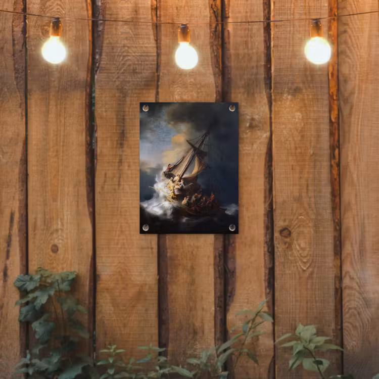 De storm op het meer van Galilea - Rembrandt van Rijn tuinposter los doek klein -sfeer1