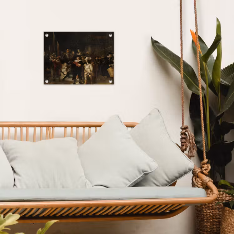 De Nachtwacht - Kunst - Oude meesters - Rembrandt tuinposter los doek klein -sfeer7