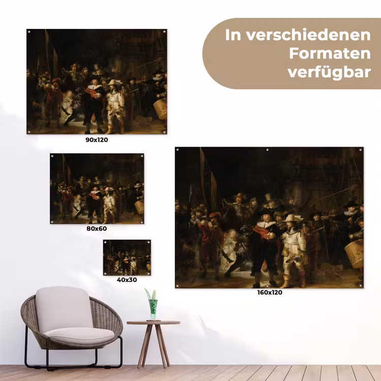 De Nachtwacht - Kunst - Oude meesters - Rembrandt tuinposter los doek klein -Xsfeer9_DE