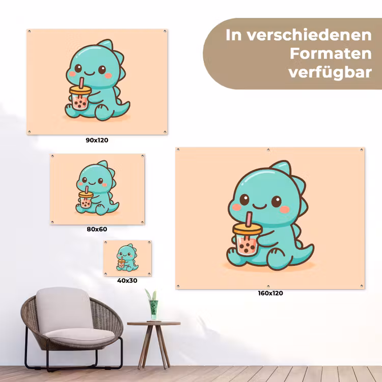Dino - Boba - kawaii - Oranje tuinposter los doek klein -Xsfeer9_DE