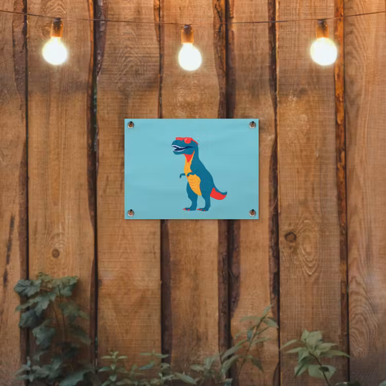 Dinosaurus - Blauw - Zonnebril tuinposter los doek klein -sfeer1