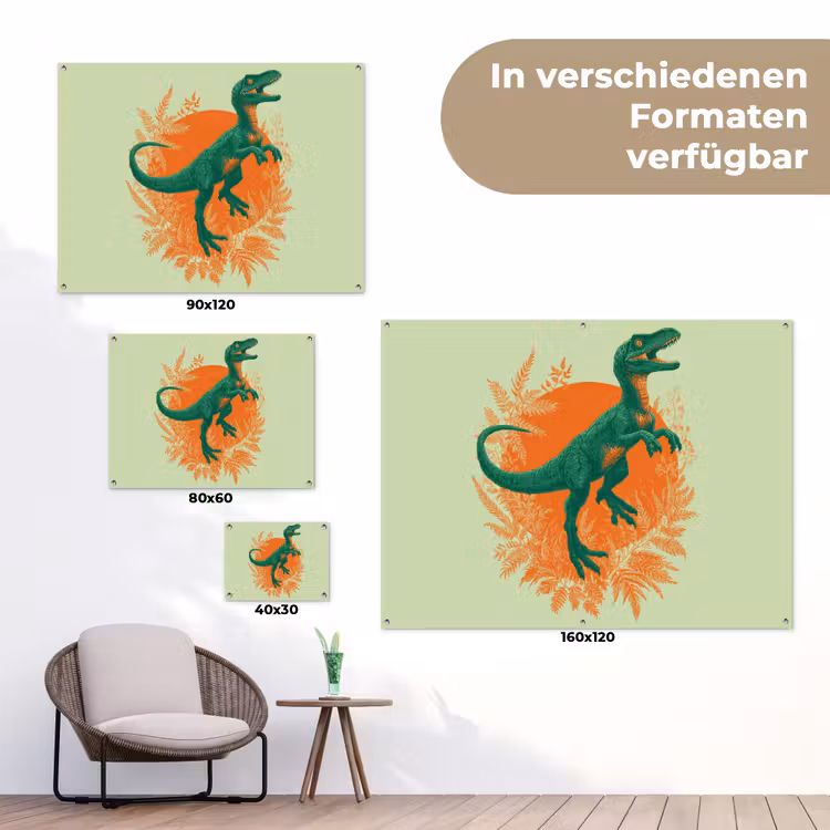 Dinosaurus - Groen - Planten - Cirkel tuinposter los doek klein -Xsfeer9_DE