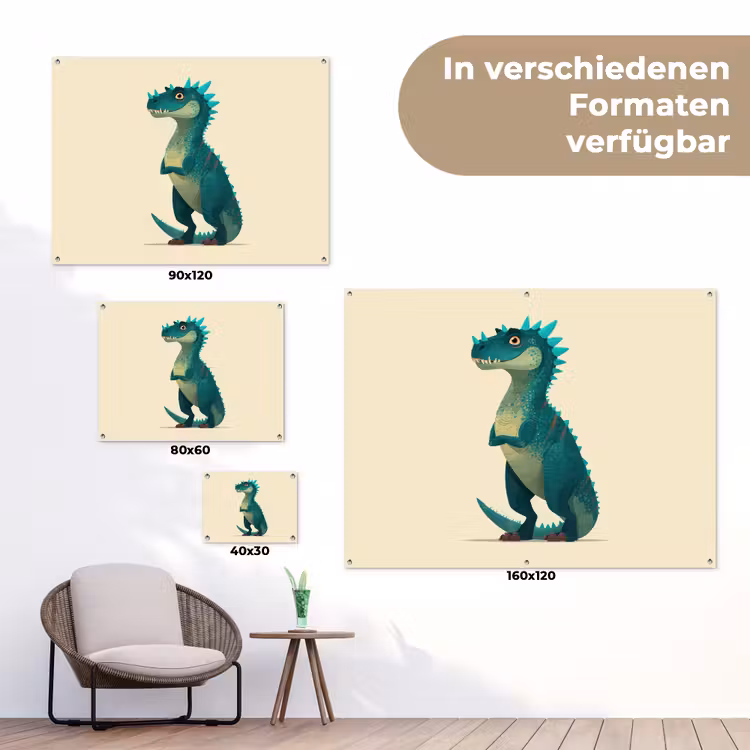 Dinosaurus - Turquoise - Stekels tuinposter los doek klein -Xsfeer9_DE