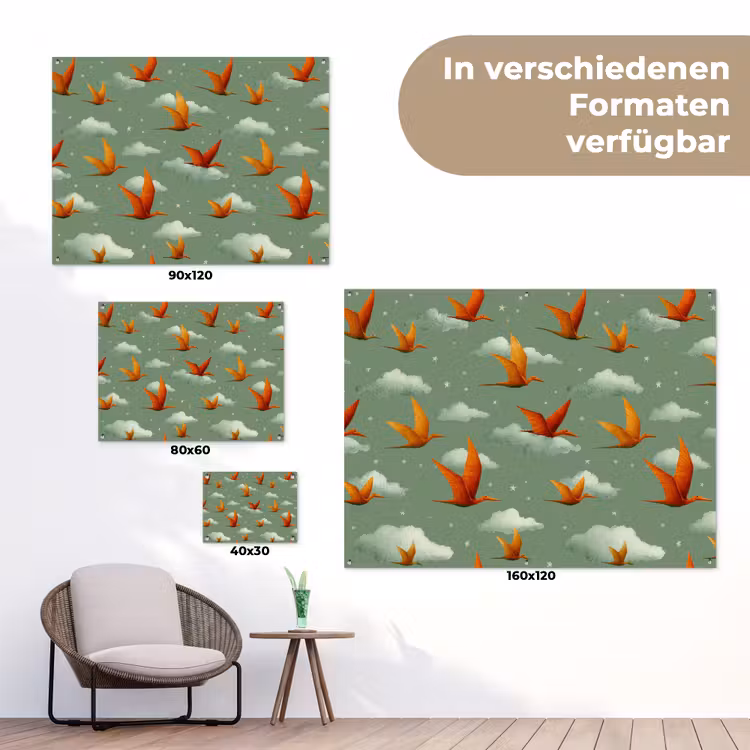 Dinosaurussen - Wolken - Sterren - Oranje tuinposter los doek klein -Xsfeer9_DE