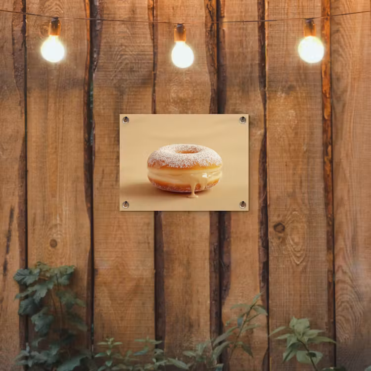 Donut - Romig - Poedersuiker - Beige tuinposter los doek klein -sfeer1