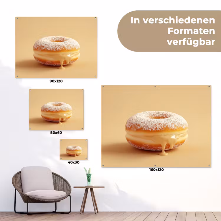 Donut - Romig - Poedersuiker - Beige tuinposter los doek klein -Xsfeer9_DE