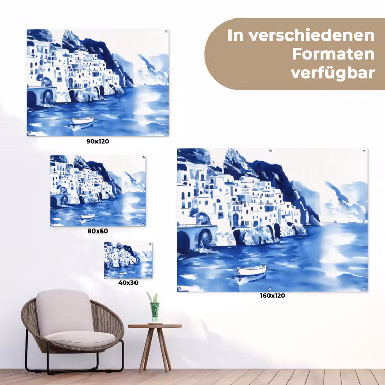 Dorp - Rotswand - Roeiboot - Water tuinposter los doek klein -Xsfeer9_DE