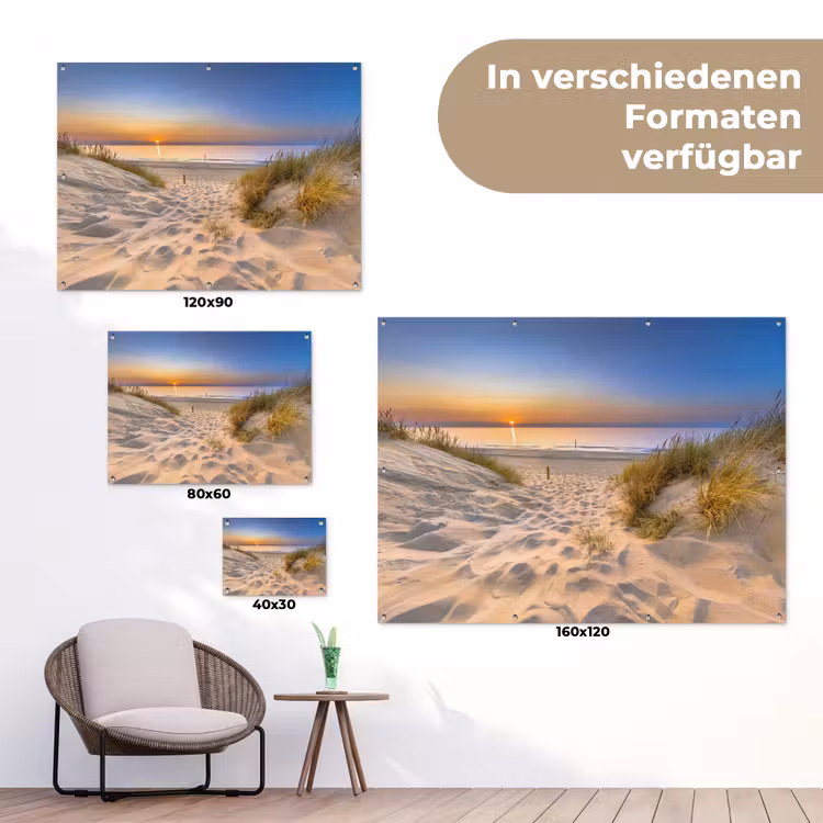 Duin - Zonsondergang - Horizon - Strand - Gras tuinposter los doek klein -Xsfeer9_DE