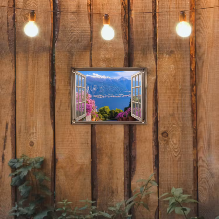 Doorkijk - Berg - Landschap - Uitzicht - Meer tuinposter los doek klein -sfeer1