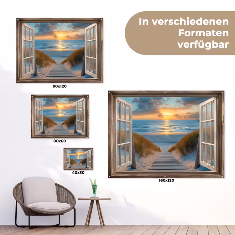 Doorkijk - Strand - Pad - Zonsondergang tuinposter los doek klein -Xsfeer9_DE