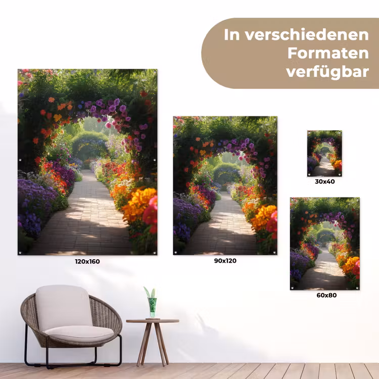 Doorkijk - Pad - Bloemen - Struik - Kleurrijk tuinposter los doek klein -Xsfeer9_DE