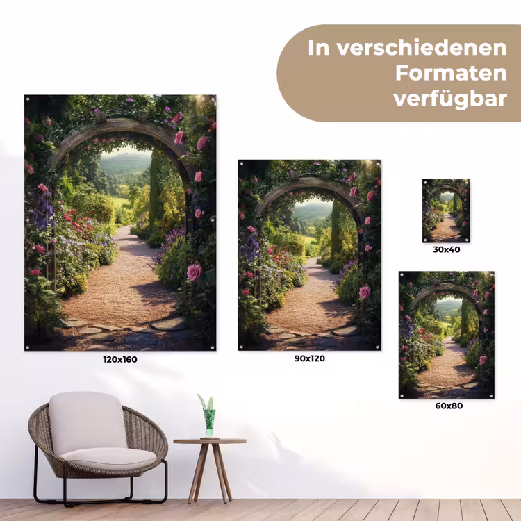 Doorkijk - Bloemen - Natuur - Rozenboog tuinposter los doek klein -Xsfeer9_DE